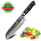 Нож сантоку KEEMAKE 7 дюймов, японские кухонные ножи из дамасской стали VG10, острые лезвия, рукоятка G10, резак для мяса, фруктов, шеф-повара