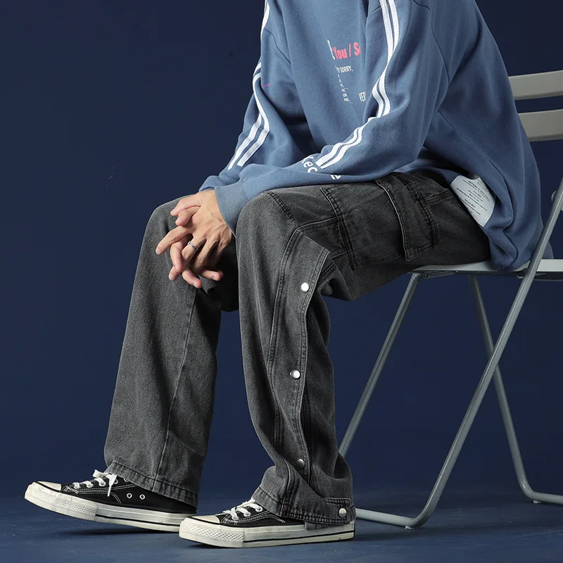 Baggy Jeans Trousers Male Denim Pants Black Wide Leg Pants Men's Jeans Loose Casual Korean Streetwear Hip Hop Harajuku