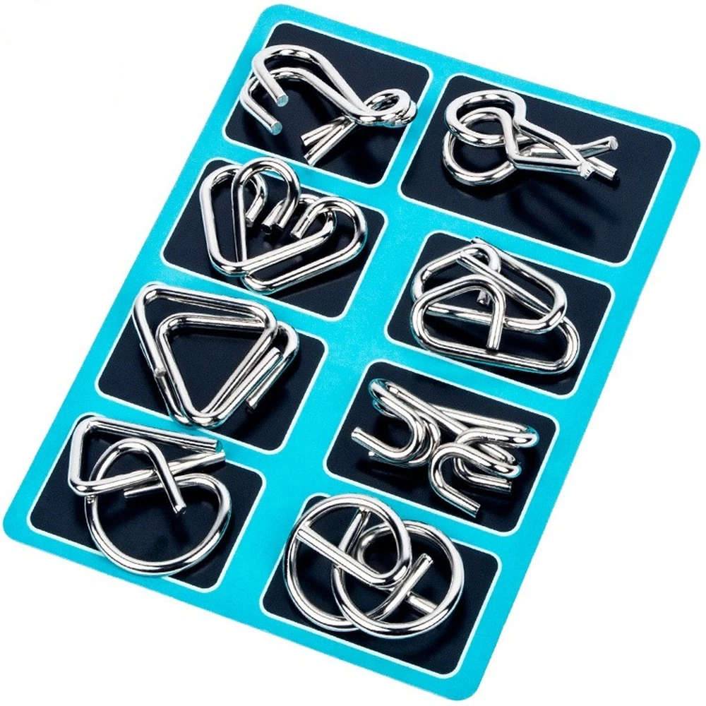 8Pcs/Set Metal Montessori Puzzle Wire IQ Mind Brain Teaser Puzzles Children Adults Interactive Game Reliever Educational Toys