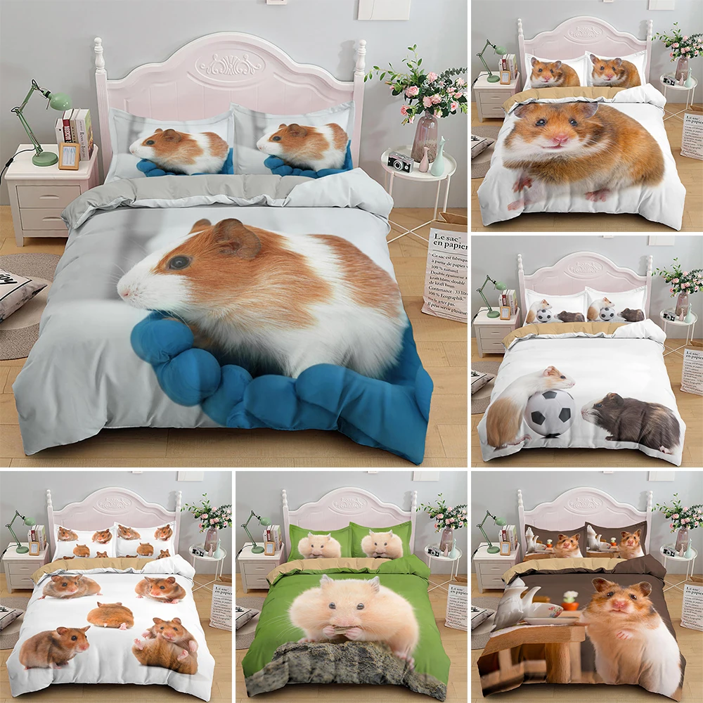 

2022 New Animal Theme Bedding Set 2/3pcs Queen/King 220x240 Size Cute Hamsters Quilt/Comforter Cover For Adults Kids Bedclothes