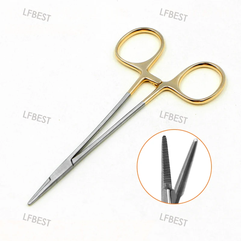 Medical Stainless Steel Hemostatic Forceps Plastic Surgery Tools For Double Eyelid Surgery Straight Elbow Full Tooth Gold Handle
