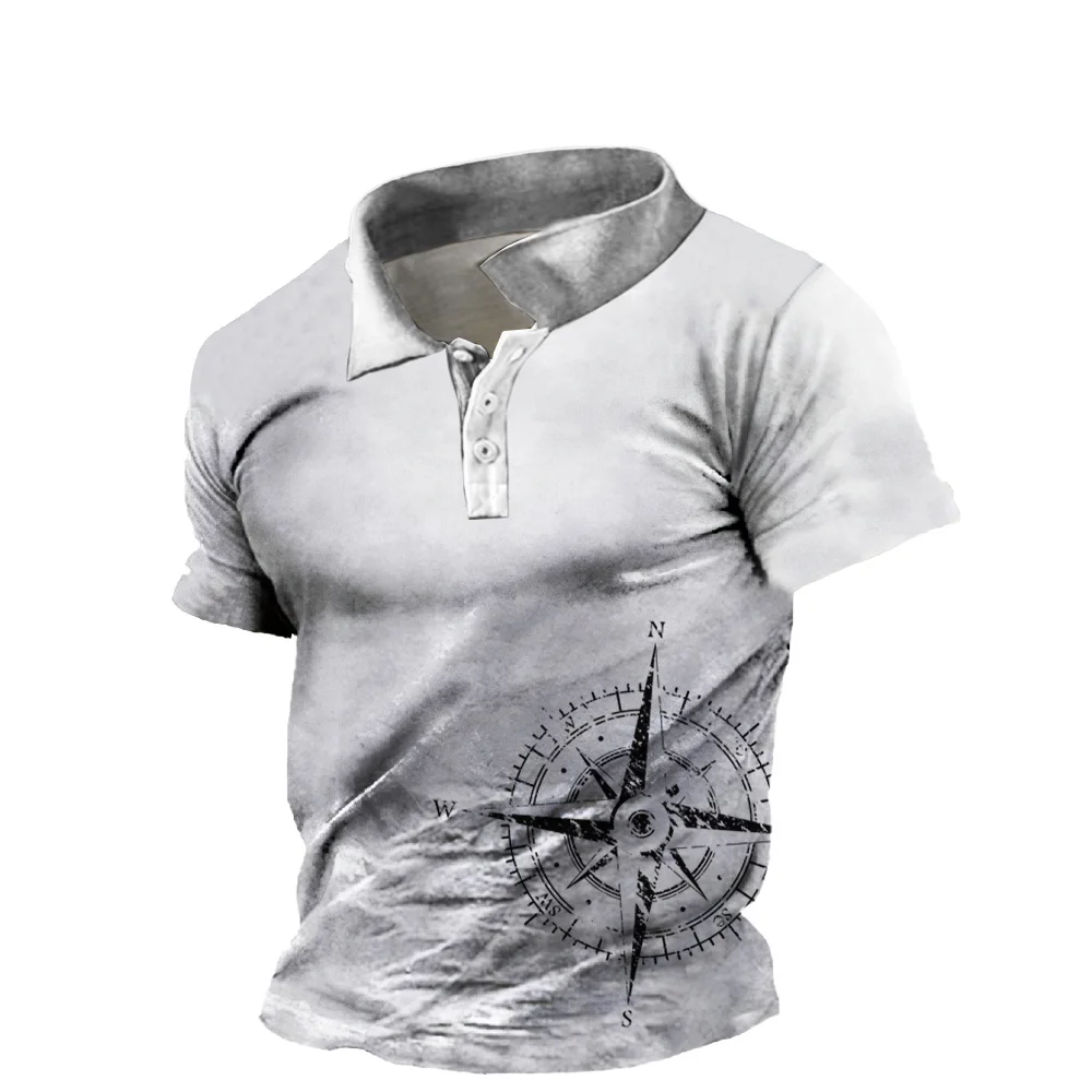 

2023 New Men's Polo Shirt Vintage 3D Navigation Print Summer Fashion Casual Short Sleeve Loose Breathable Top New Men's Clothing