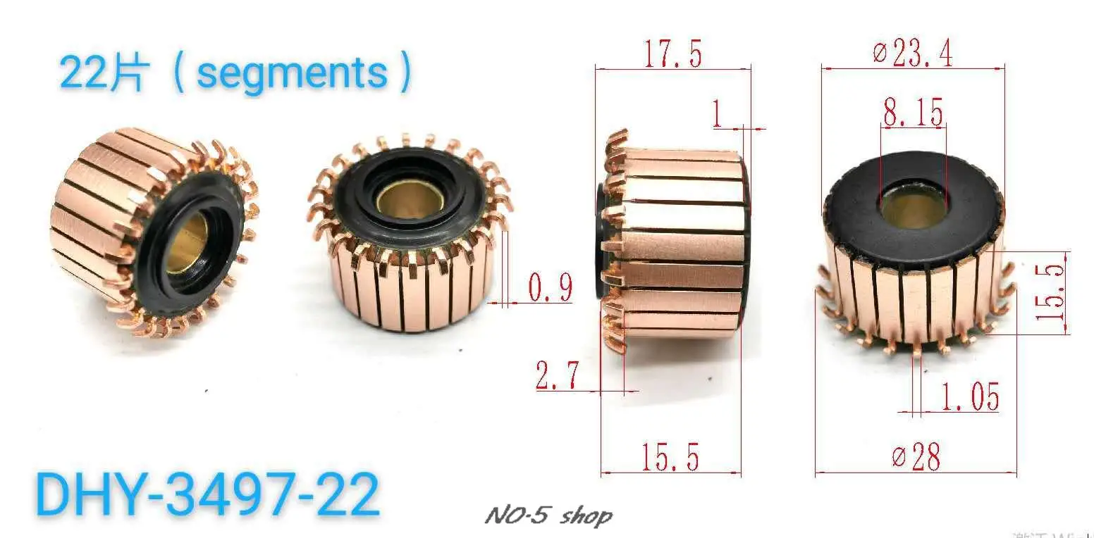 

10Pcs 23.4x8.15x15.5(17.5)x22P Copper Bars Electric Motor Commutator