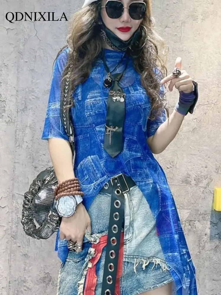 

Women's Shirt & Blouse Summer 2023 New Fashion Sexy Versatile Round Neck Irregular Short Sleeve Tee T-shirt Y2k Top Women