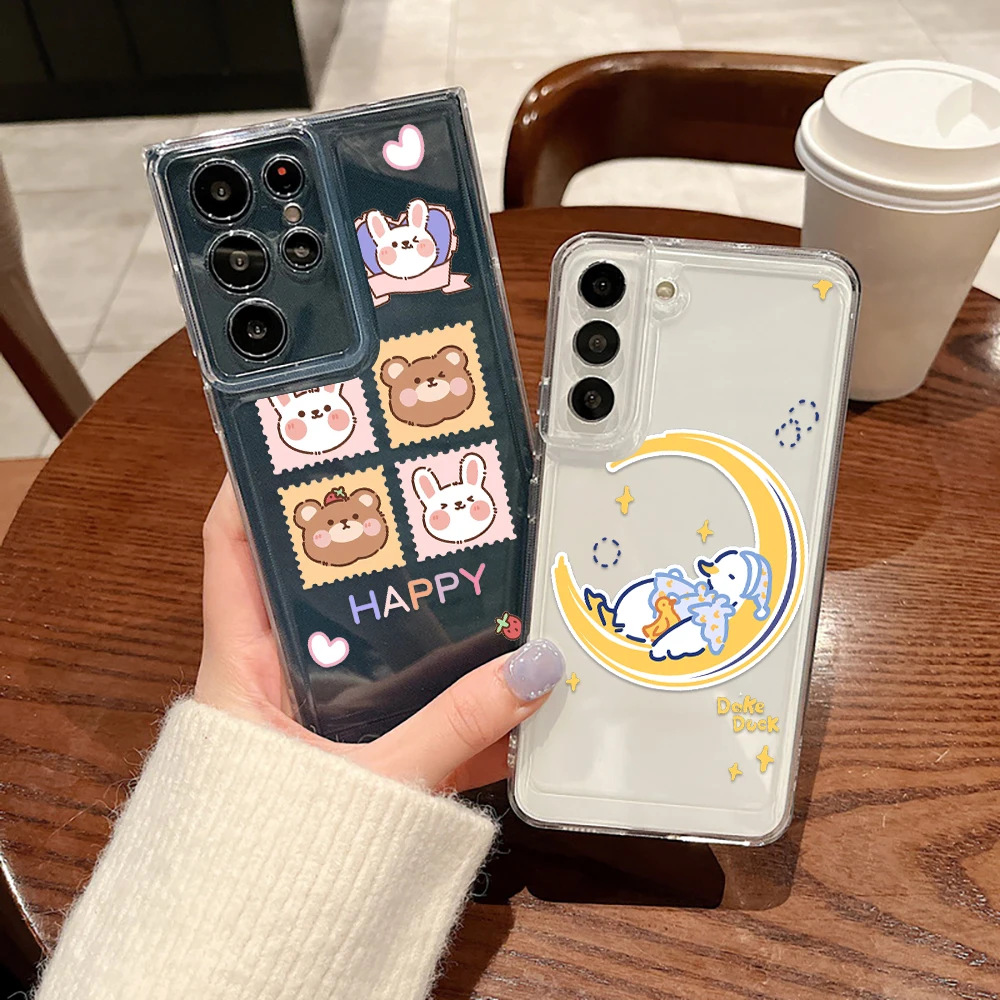 

Cartoon Cute Bear Fundas for Samsung Galaxy S23 S22 S21 Ultra S20Ultra S21Plus S20 FE Plus 5G Luxury Transparent Soft Phone Case