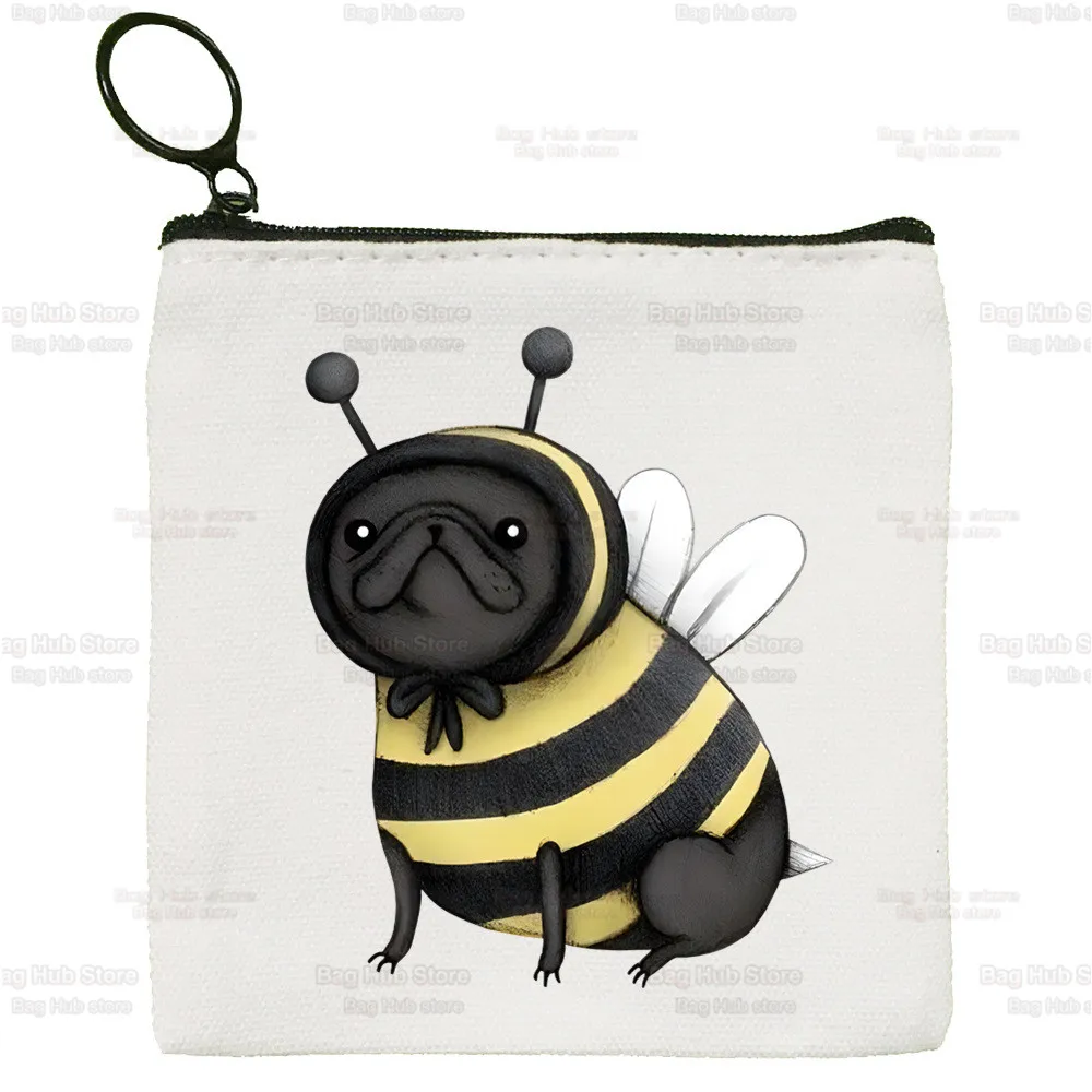 Pug Dog Animal Pet Cartoon Canvas Coin Purse Custom Logo Storage Pouch Canvas Bag  New Coin Bag Key Coin Purse