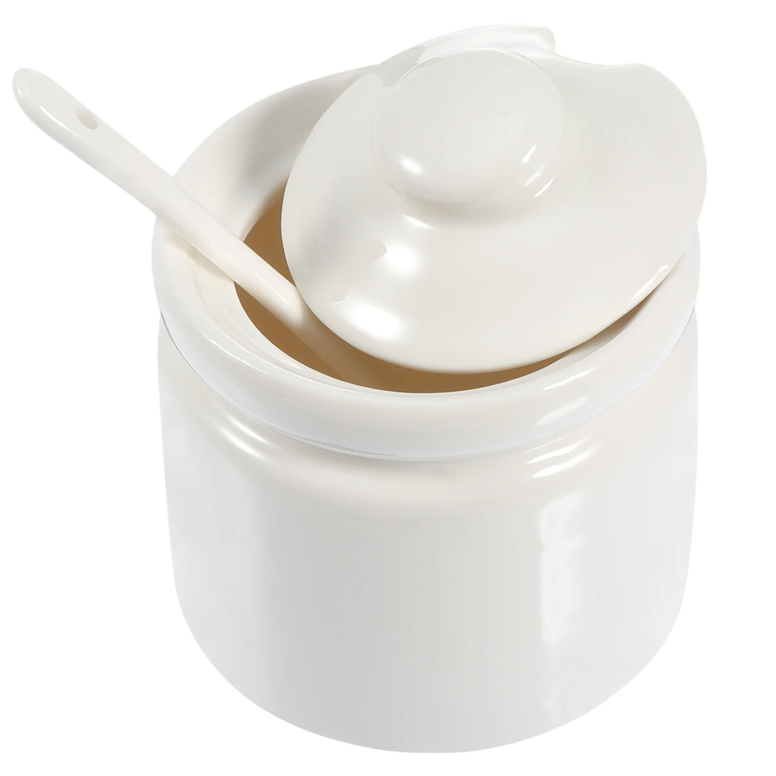 

1Pc Household Sugar Cube Container Ceramic Sugar Holder with Spoon (White)
