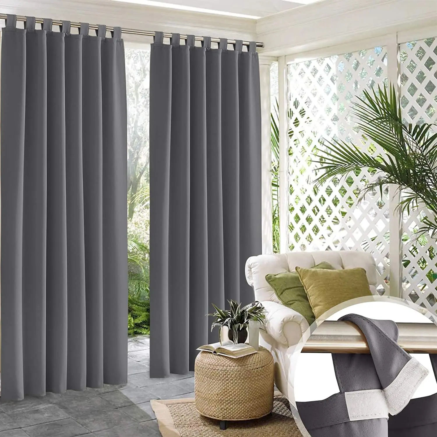 

NICETOWN 1pc Waterproof Outdoor Curtain Panels Blackout Patio Curtains Sticky Tab Top for Sliding Door Foyer Arbor Lanai Custom