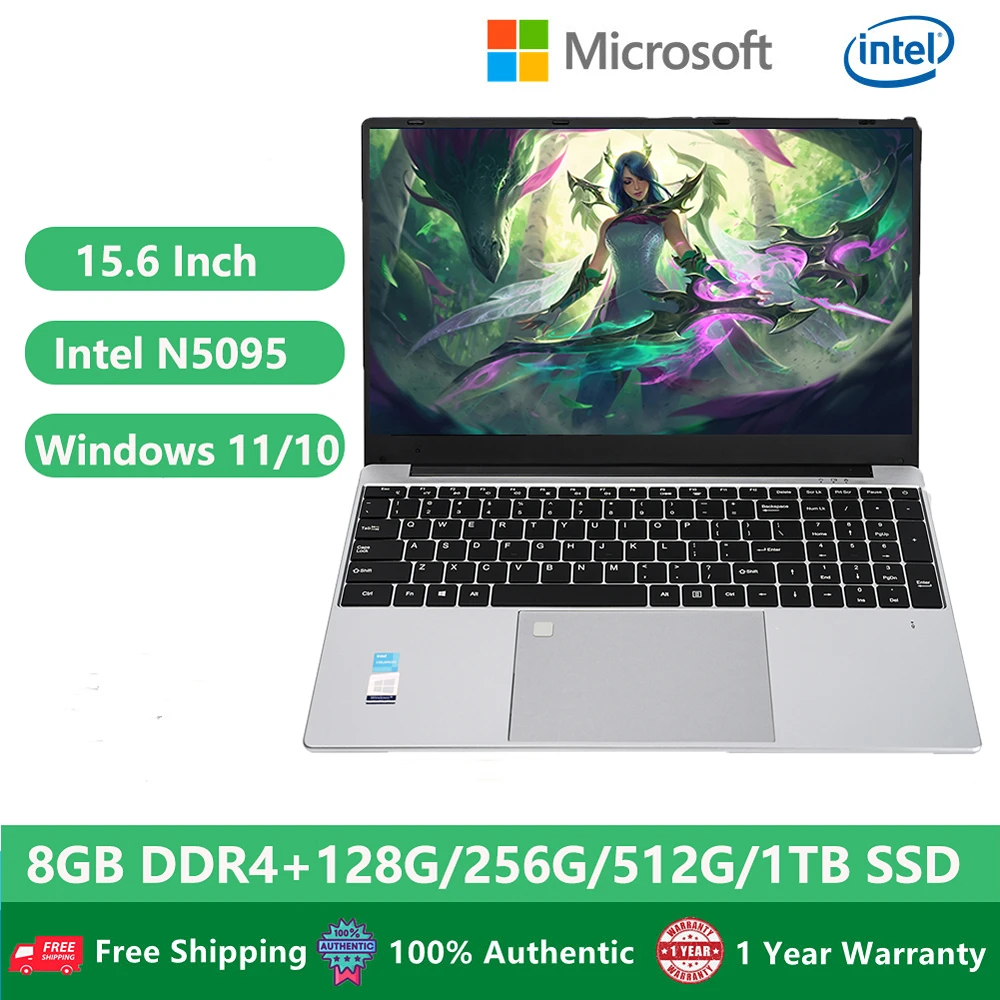 

Ноутбук 15,6 дюймов, Windows 11 10 Pro Education 11-го поколения, Intel Celeron N5095 8 ГБ ОЗУ 1 ТБ SSD, двойной Wi-Fi, игровой нетбук HDMI