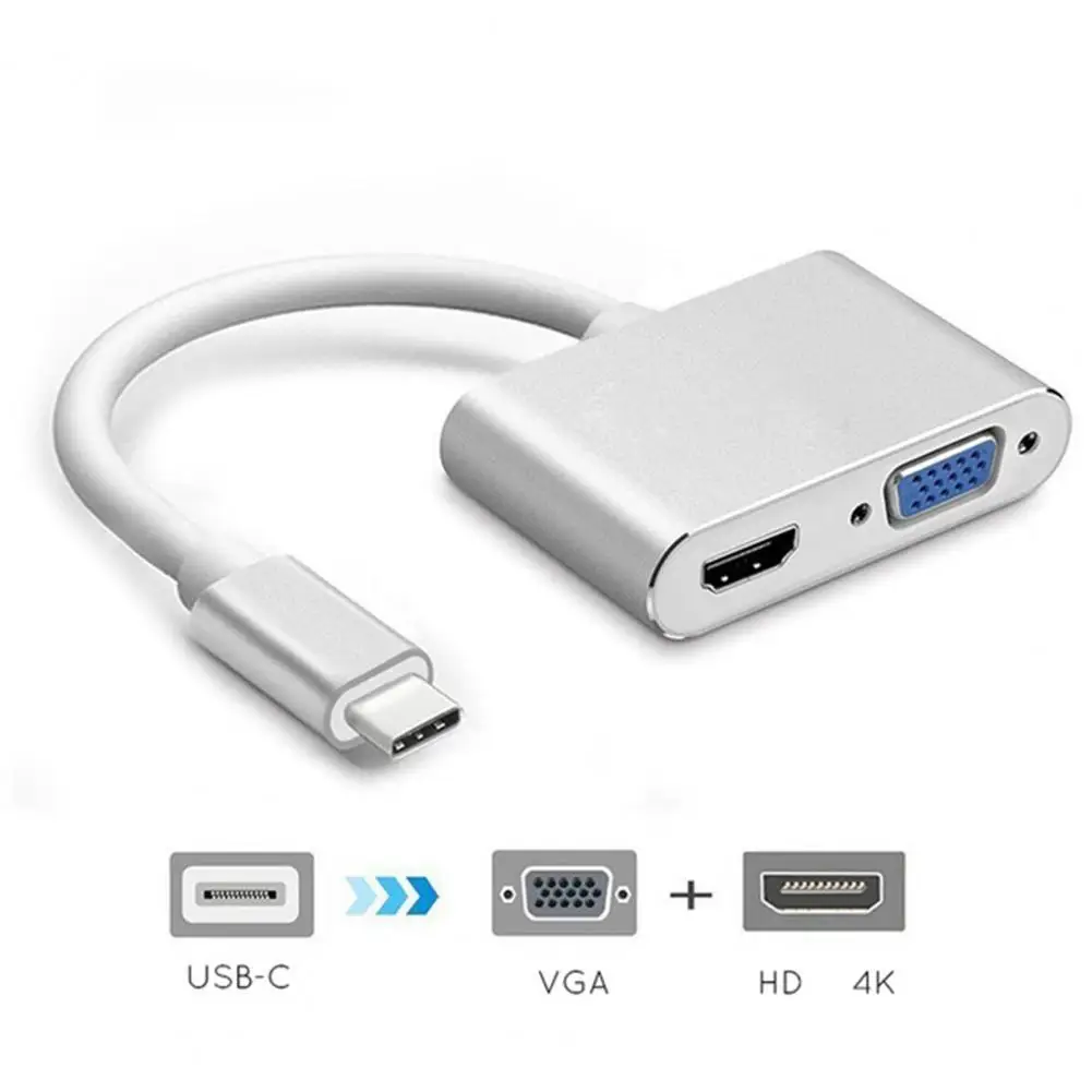 

Адаптер 2 в 1, с USB C на VGA HDMI