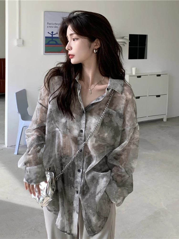 Женская шифоновая блузка с длинным рукавом на пуговицах