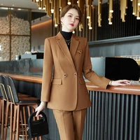 2022 autumn winter formal ladies khaki blazer women business suits with sets work wear office uniform 5xl size pants jacket