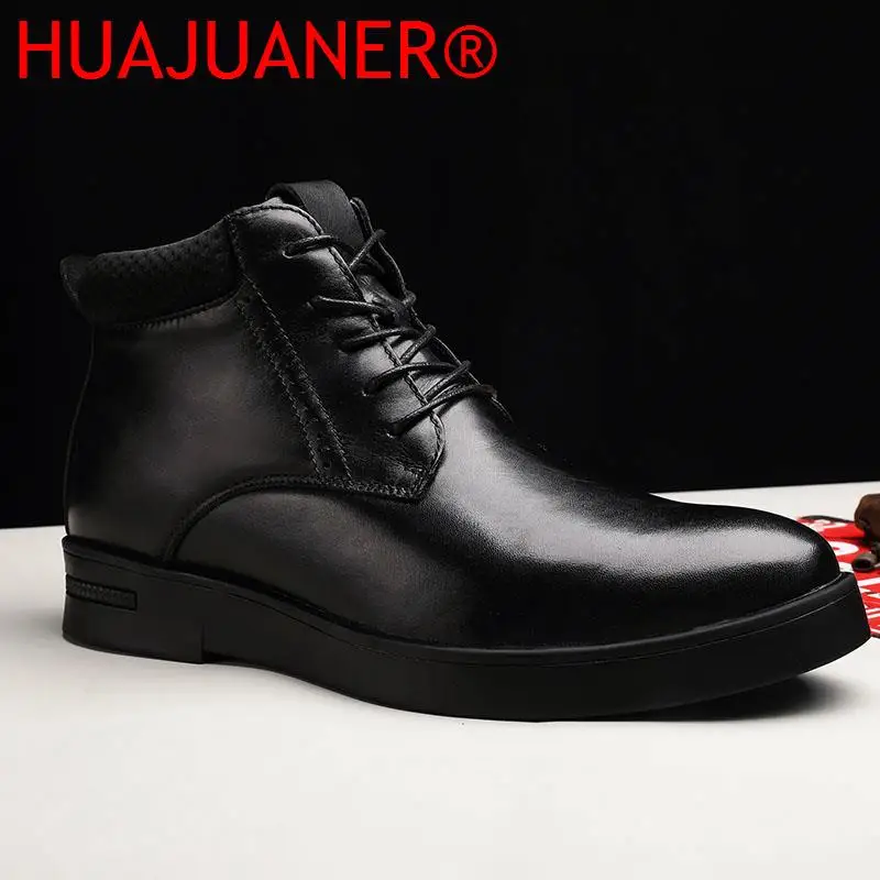 

Ботильоны мужские кожаные, Теплые повседневные мотоциклетные ботинки, на шнуровке, однотонные, зимняя обувь