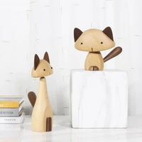 nordic wooden cat figurines creative rotatable natural beech wood baby room decor crafts gifts fashion fat cat handicrafts