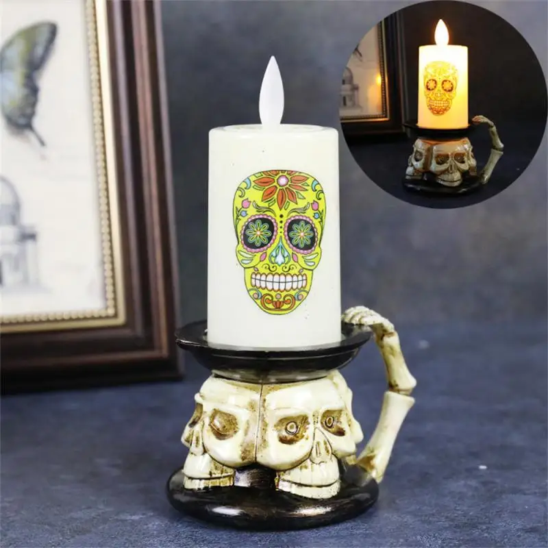 

Durable Material Skull Pumpkin Candle Light Exquisite Craftsmanship Halloween Decoration Props Bright Colors Easy To Use Spooky