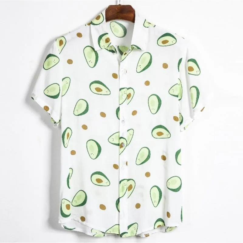 

Fluorescent Color Men Shirt Summer High Quality Breathable Hawaiian Shirt Camisa Masculina Avocado Casual Male Printed Plus Size