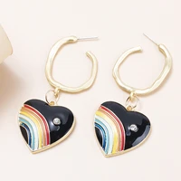 2022 new fashion sweet girl earrings metal accessories rainbow heart womens earrings