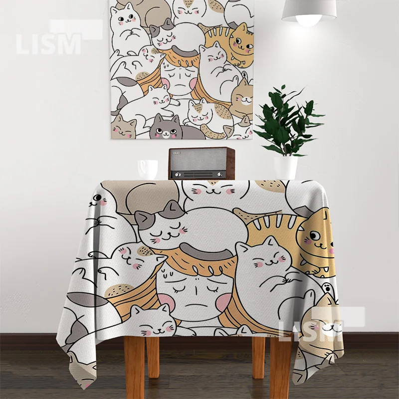 

Cartoon Cat Tablecloth Psychedelic Tarot Printing Rectangle Table Cloth Home Garden Party Waterproof Antifouling Home Decoration