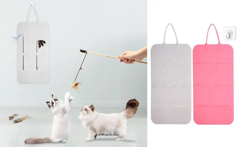 

Cat Toy Organizer Indoor Pet Puppy Toy Storage Container Travel Cat Teaser Wand Holder Handbag Tote Space Saving Wall Felt Bag
