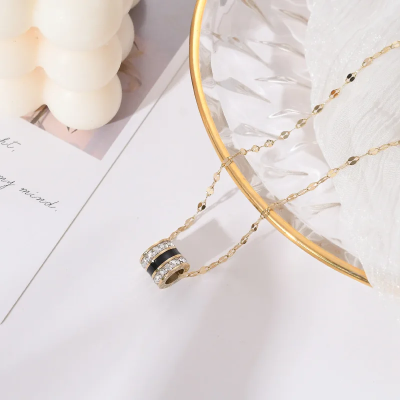 

Двухрядный квадратный бриллиантовый кулон с римскими цифрами ожерелье из титановой стали