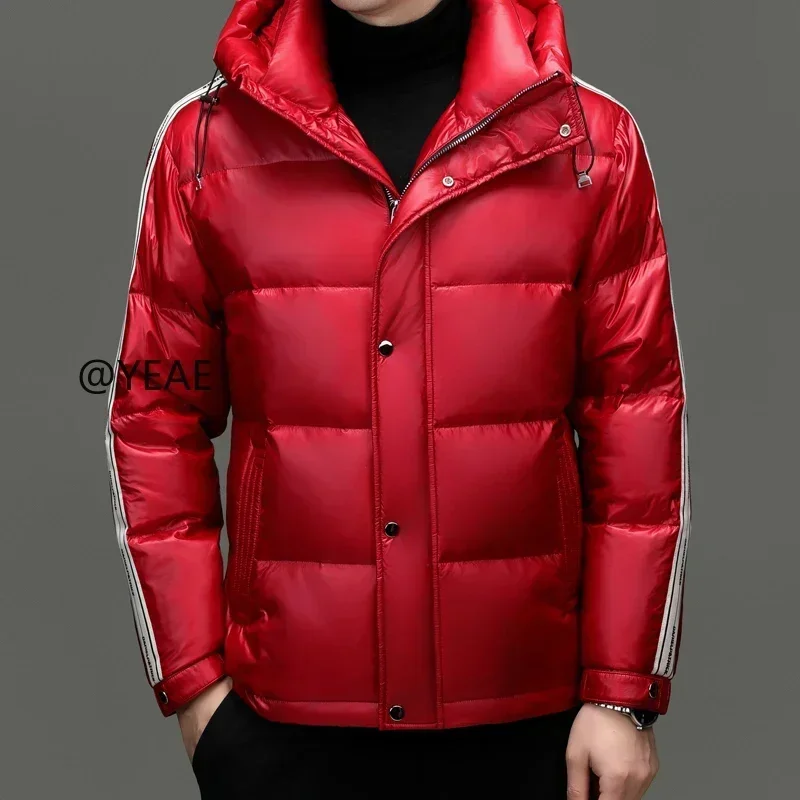 Яркий короткий пуховик с длинным рукавом мужской зимний брендовый утиный пух