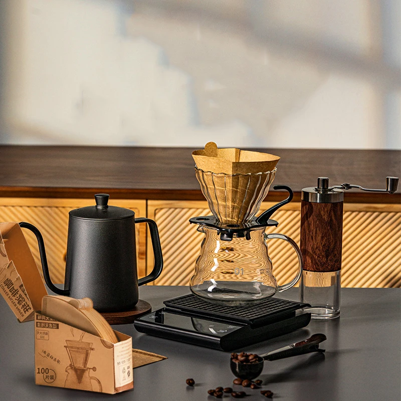 

Home Coffee Maker Hand Brewing Pots Set Stylish Specialized Glass Coffee Pot Fliter Cup Garrafa Termica Cafe Caffeeware Tools