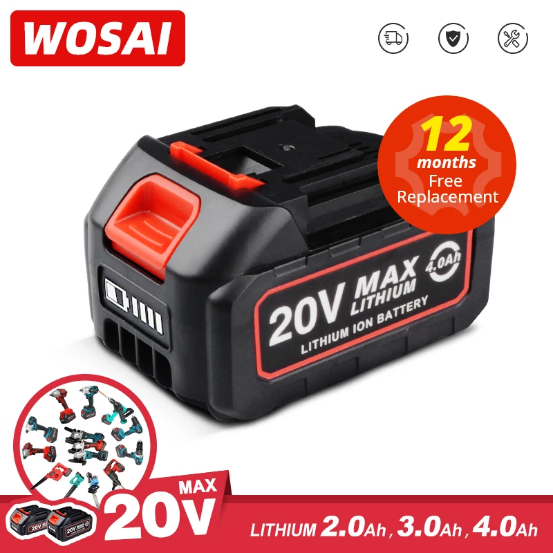 WOSAI 충전식 배터리 12V 20V 리튬 이온 시리즈 무선 드릴/톱/스크루 드라이버/렌치/앵글 그라인더 브러시리스 전동 공구