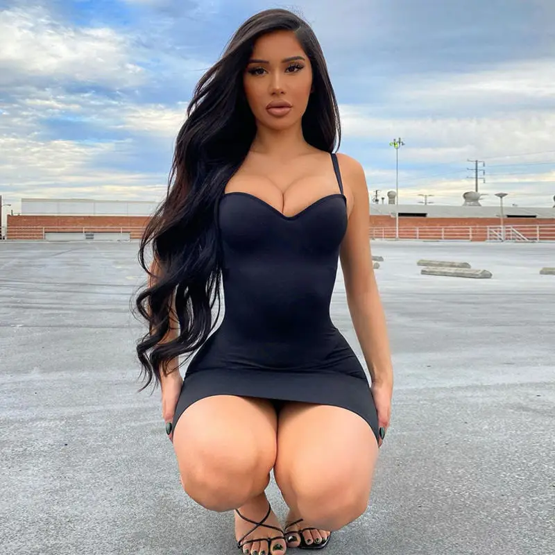 

Europe and the United States cross-border new spring and summer 2021 pure color dress sexy