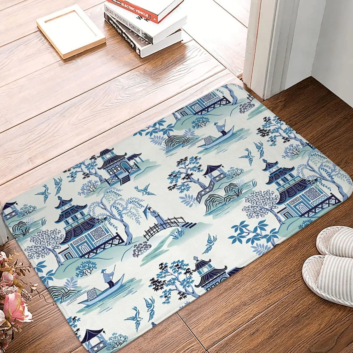 

Art Bathroom Non-Slip Carpet Chinoiserie Blue Living Room Mat Welcome Doormat Home Decoration Rug