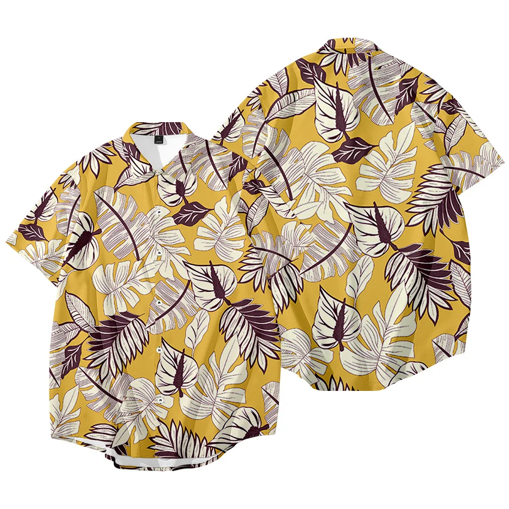 Summer Print Floral Men T-Shirt Short Sleeve Turn-Down Collar Shirt Large Size Loungewear Casual Coat Underwear Beach Jacket