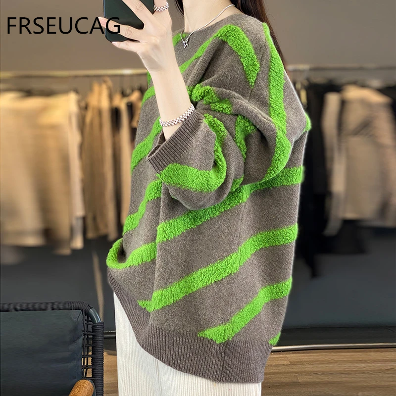 Женский Повседневный пуловер с круглым вырезом свитер из 100% мериносовой шерсти