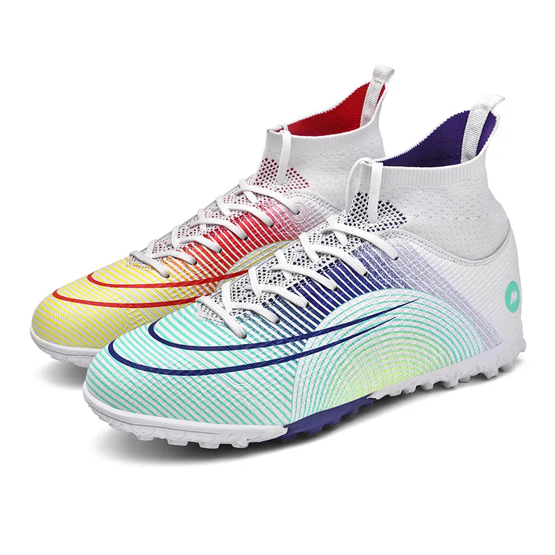 Adult Professional Soccer Shoes Non-Slip Long Spike Football Boots Young Kids High Ankle Cleats Grass Soccer Sneakers 33-46#