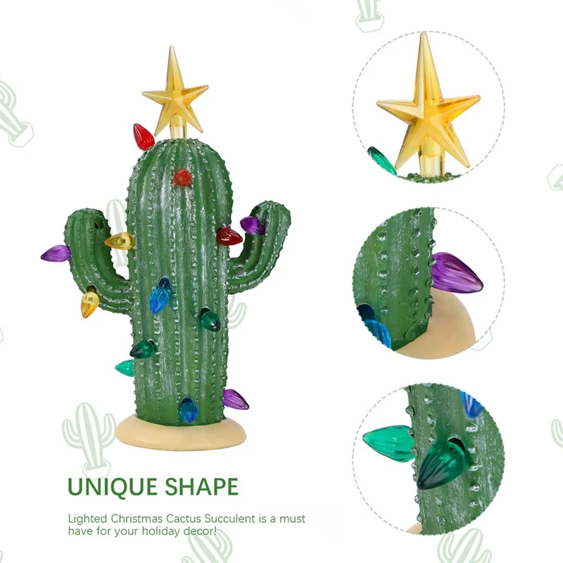 

Cactus Christmas Tree Light Up Christmas Cactus Vintage Resin Christmas Cactus Fit For Xmas Home Tabletop Decorations Pink