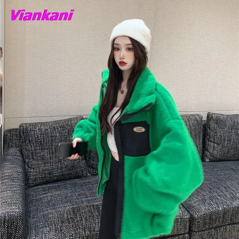 Coat Women's 2022 Autumn New Loose All-match Imitation Lamb Wool Cardigan Women Korean Stand-up Collar Zipper Jackets Top trendy
