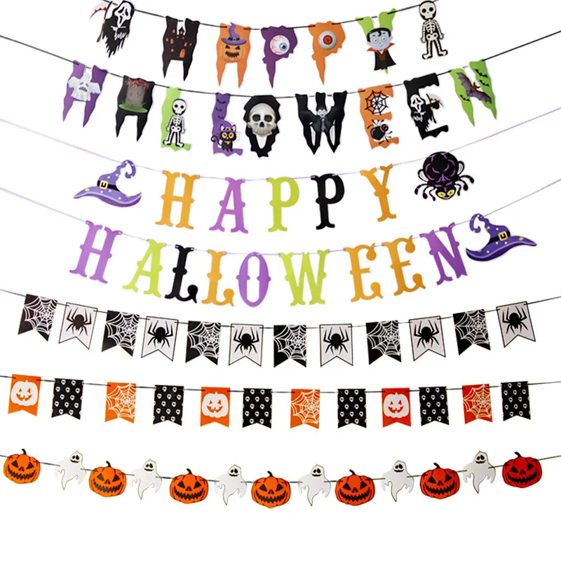 

2022 Happy Halloween Banner Garland Halloween Decoration for Home Pumpkin Ghost Skull Hanging Ornament Decor Kids Favors Gift