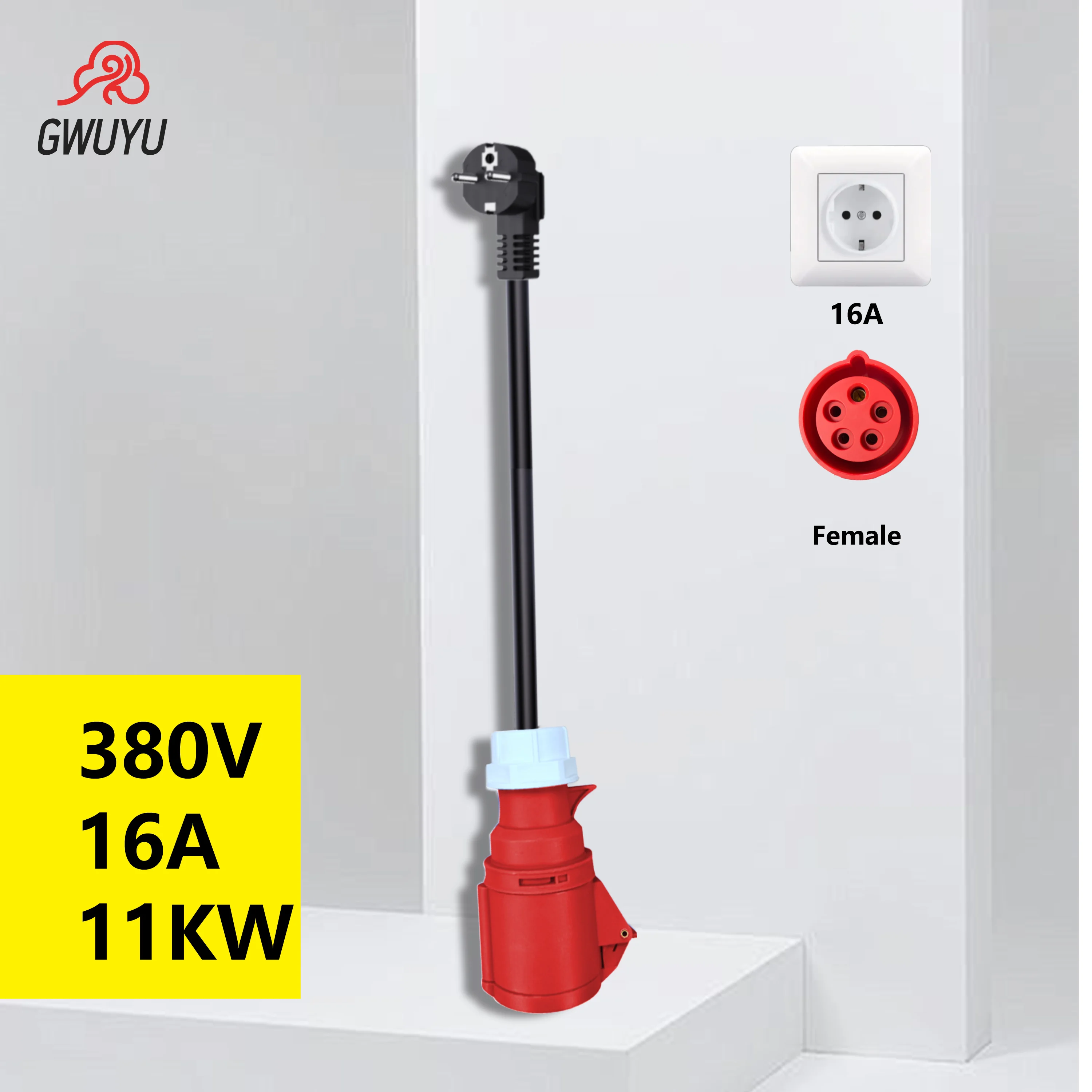 32A 16A Синяя/красная розетка CEE EU Schuko Type2 Адаптер 7KW 11KW на 3.5KW Женский конвертер для