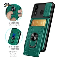 for samsung galaxy a10s a20 a20s a21s a30 a30s a31 a50 a50s a51 a71 case anti drop armor stand ring slide camera card slot cover