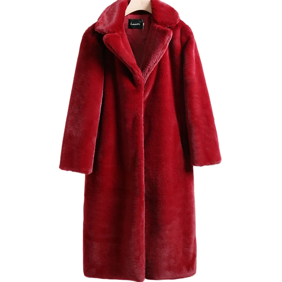 Oversized 5XL Winter Imitation Mink Faux Fur Long Coat Women Warm Thick Overcoat Basic Solid Outwear Soft Cotton Padd Jackets