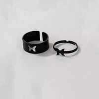 vintage simple animal butterlfly star moon heart open rings for women girls gothic jewelry 2pcs punk black couple ring set