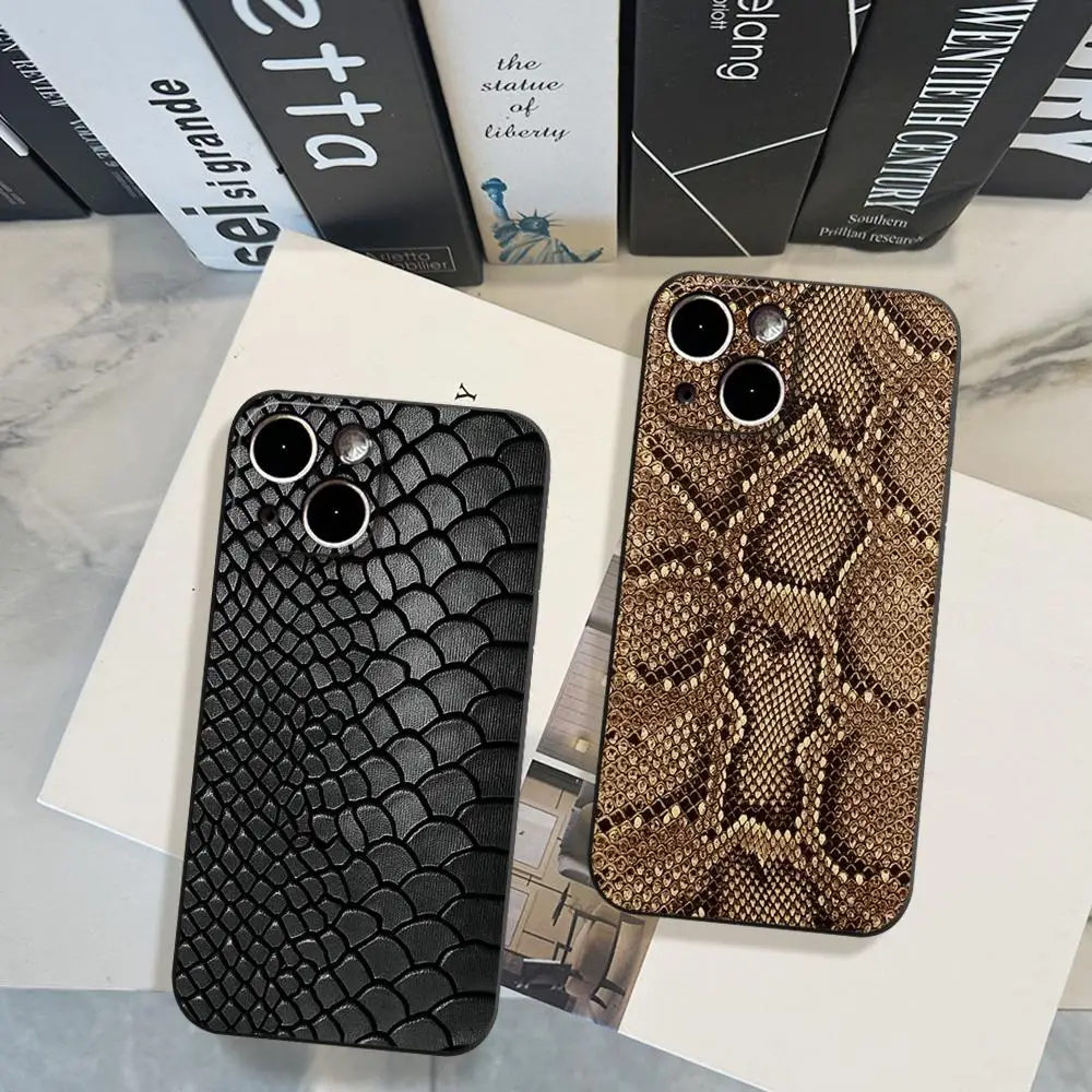 Фото Чехол HYBXAXC из мягкого TPU черного цвета для iPhone 15 14 13 12 11 Pro Max XS XR X 8 7 SE, премиум-класс, имитация змеиной кожи №2