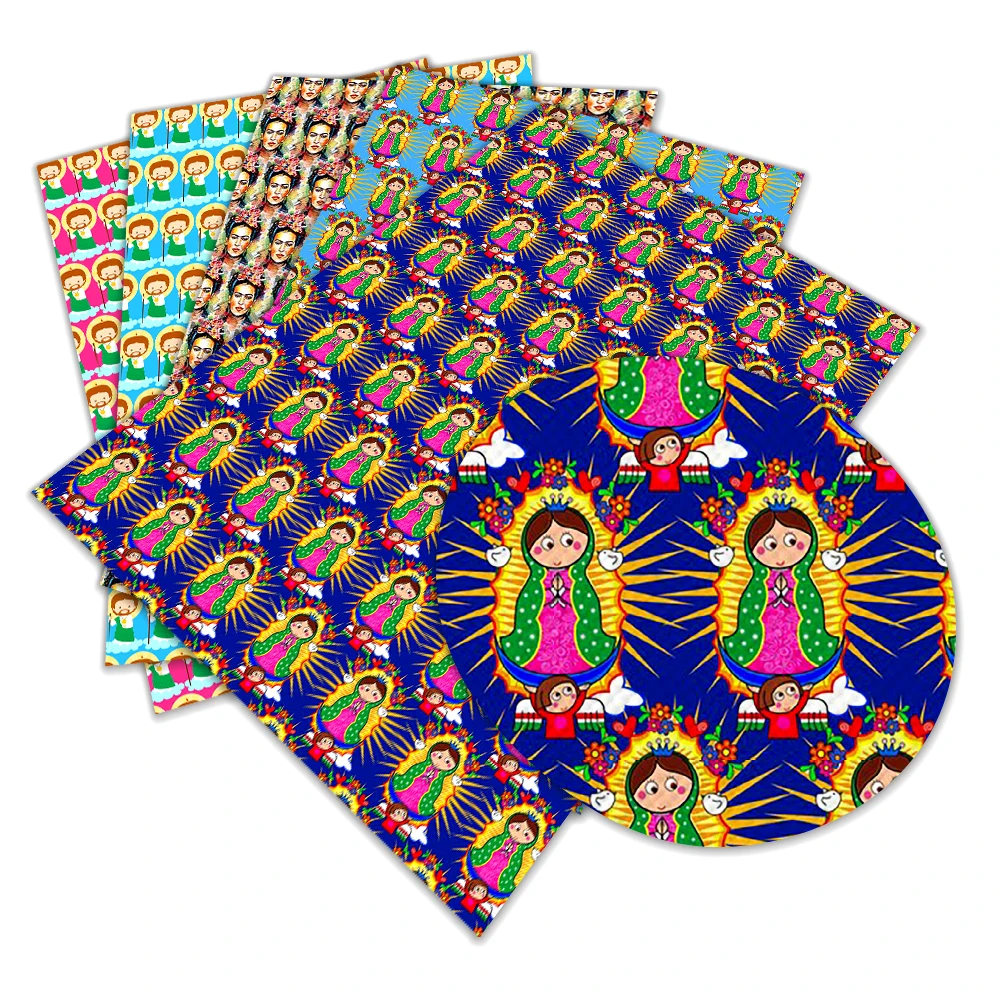 

Mexican Style Theme Character Pattern Print Cross Grain Faux Leather for DIY Handmade Earrings Bows 22*30cm A4