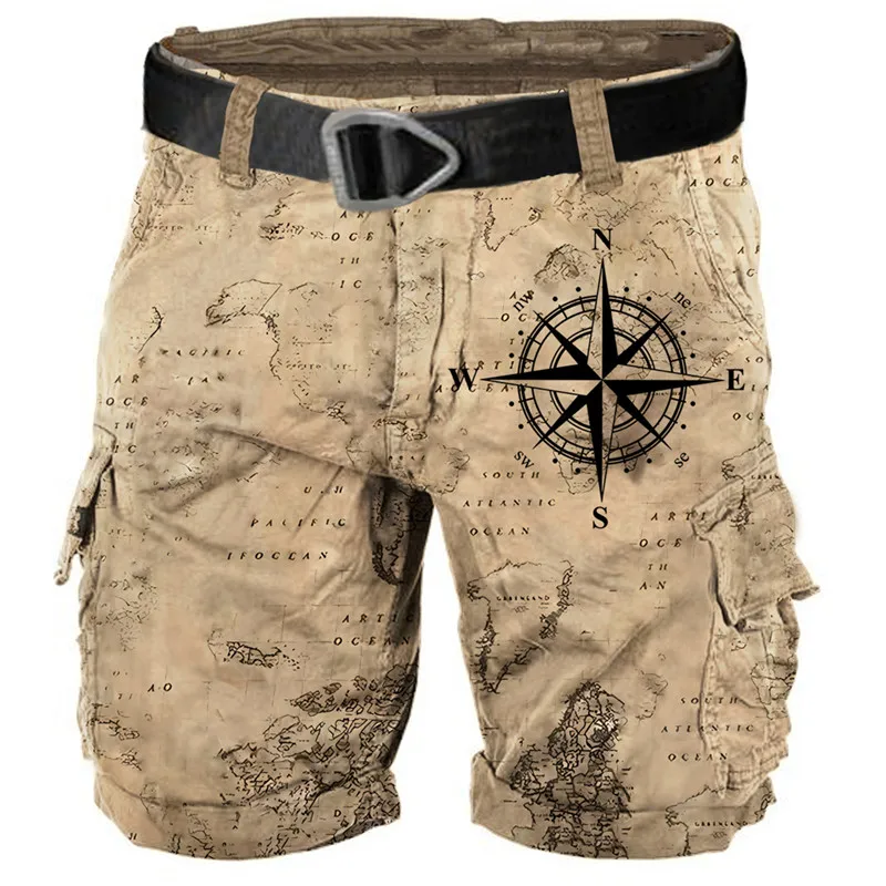 

2023 new 3D printing technology summer high street hip-hop print pocket print shorts male Harajuku retro casual,