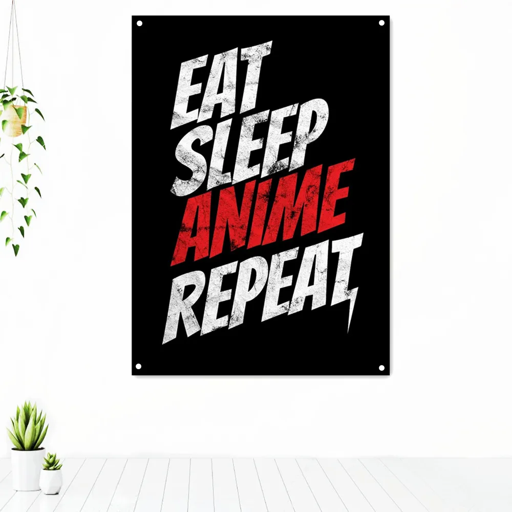 

EAT SLEEP ANIME REPEAT Success Inspirational Poster Uplifting Tapestry Banner Flag Wall Decor For Gym Classroom Bedroom Office