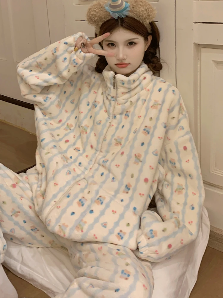 Coral Fleece Pajamas for Women Winter Fleece-lined Thickened 2024 New Flannel Autumn and Warm Homewear