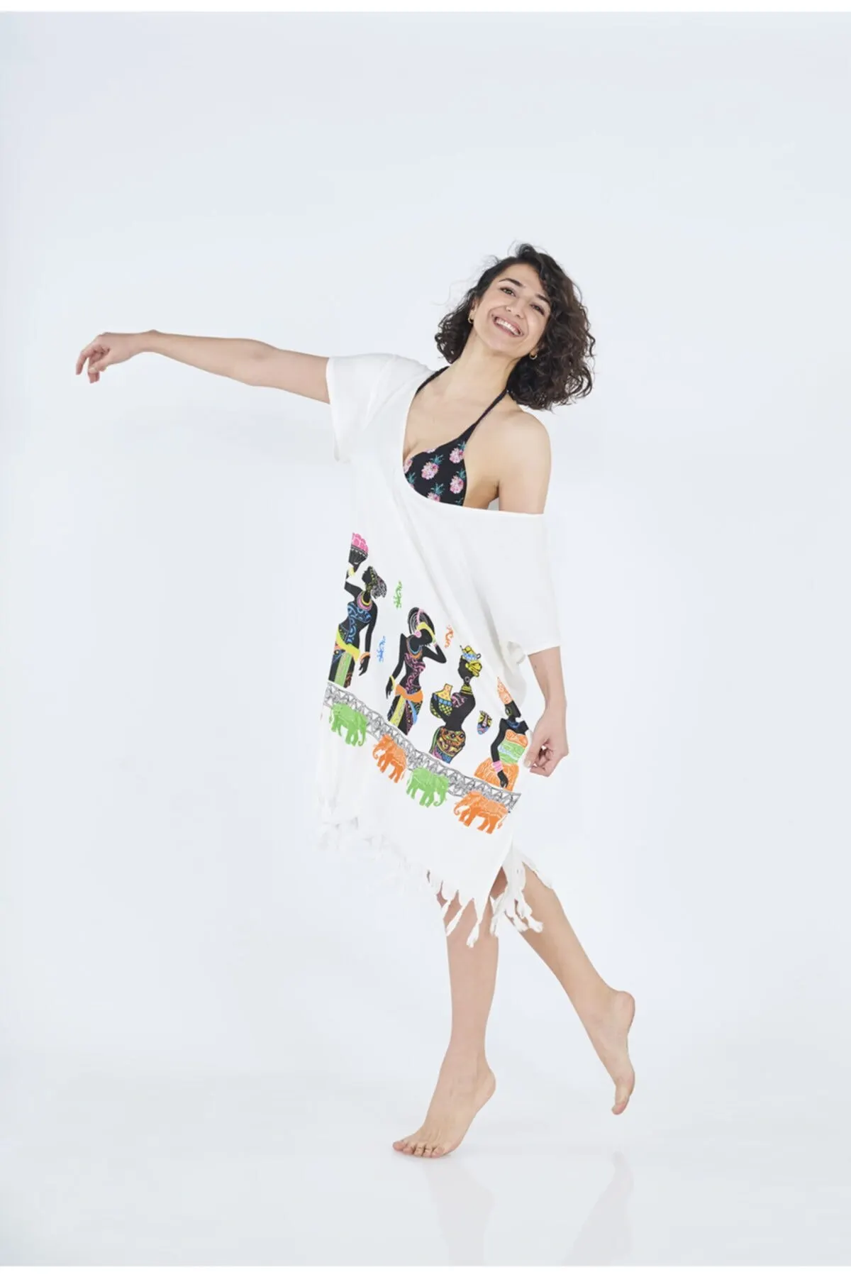 

Women's Pareo African Bamboo Printed Beach Dress Swimwear Dress Sexy Tunic Suit Beachwear Female Beach Bikini Cover