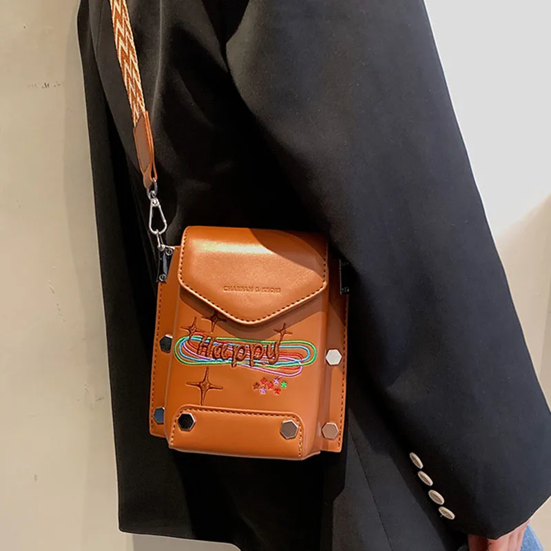 Embroidered Letter Single-shoulder Mobile Phone Bags Portable Coin Purse Commute Lipstick Key Storage Crossbody Bags for Women