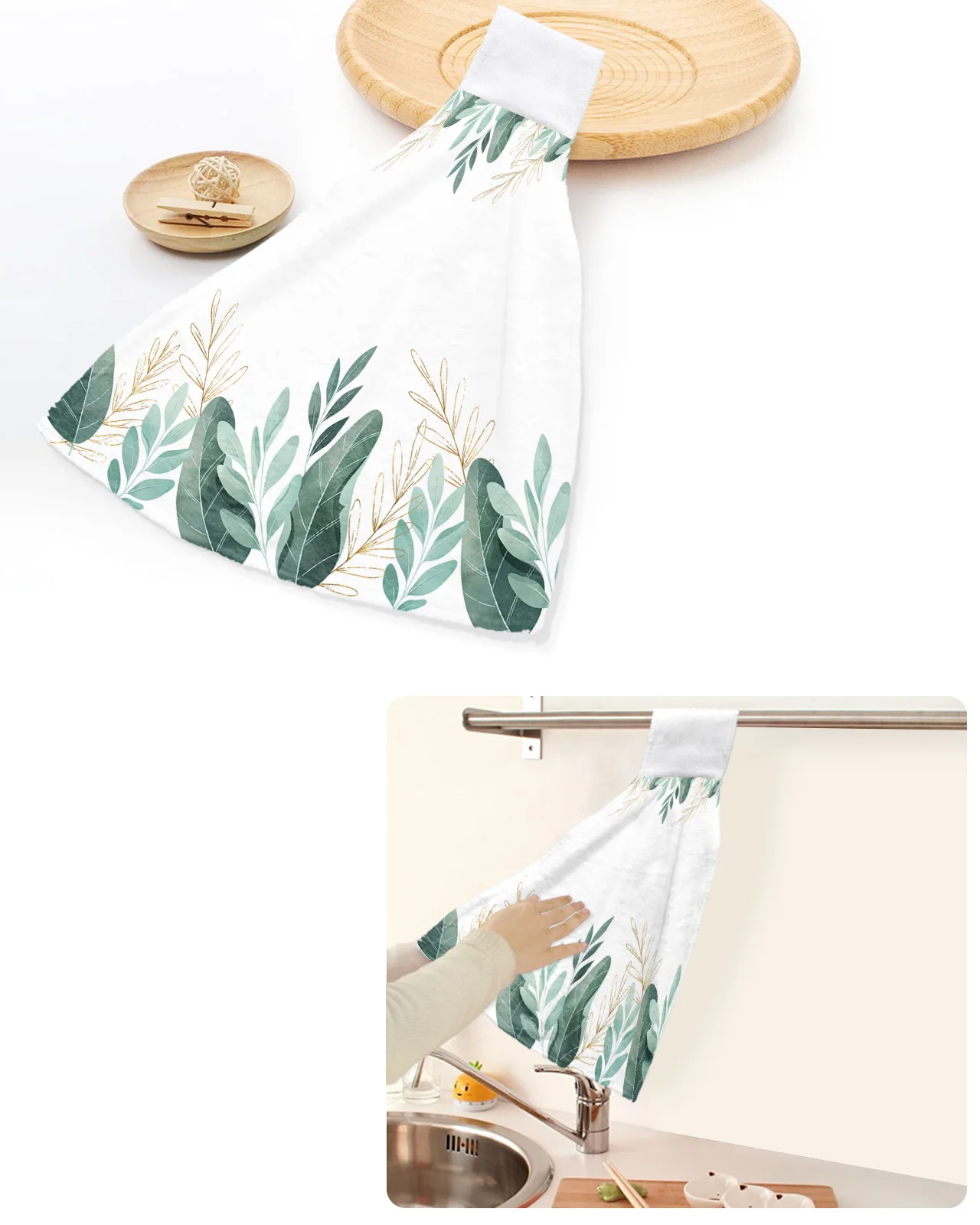 

Green Tropical Plants Leaves Hand Towels Home Kitchen Bathroom Hanging Dishcloths Loops Quick Dry Soft Absorbent Custom Towel