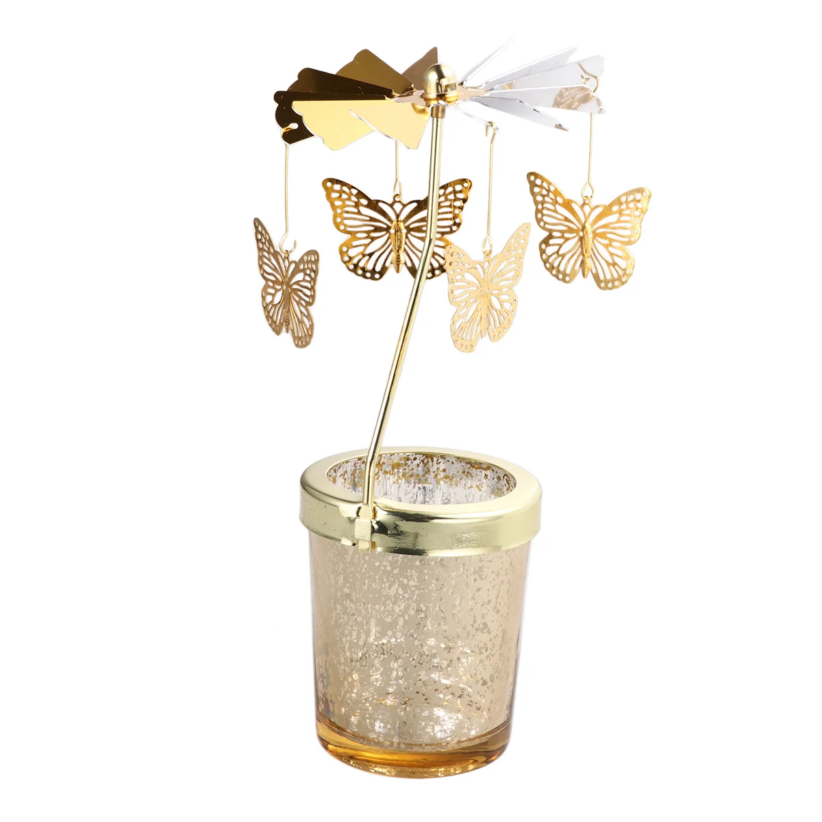 

Holderrotating Stand Candlestick Tealightlight Gold Rotary Tea Carousel Windmill Holders Wedding Centerpieces Glass Cover Golden