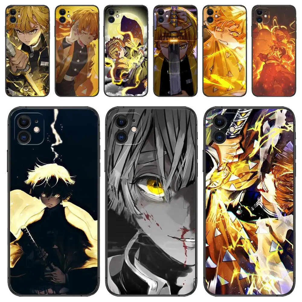 

Demon Slayer Zenitsu Black Mobile Phone Case for IPhone 14 13 12 11 Pro Max SE XR X XS Max 8Plus 7plus TPU Shell Phone Cover