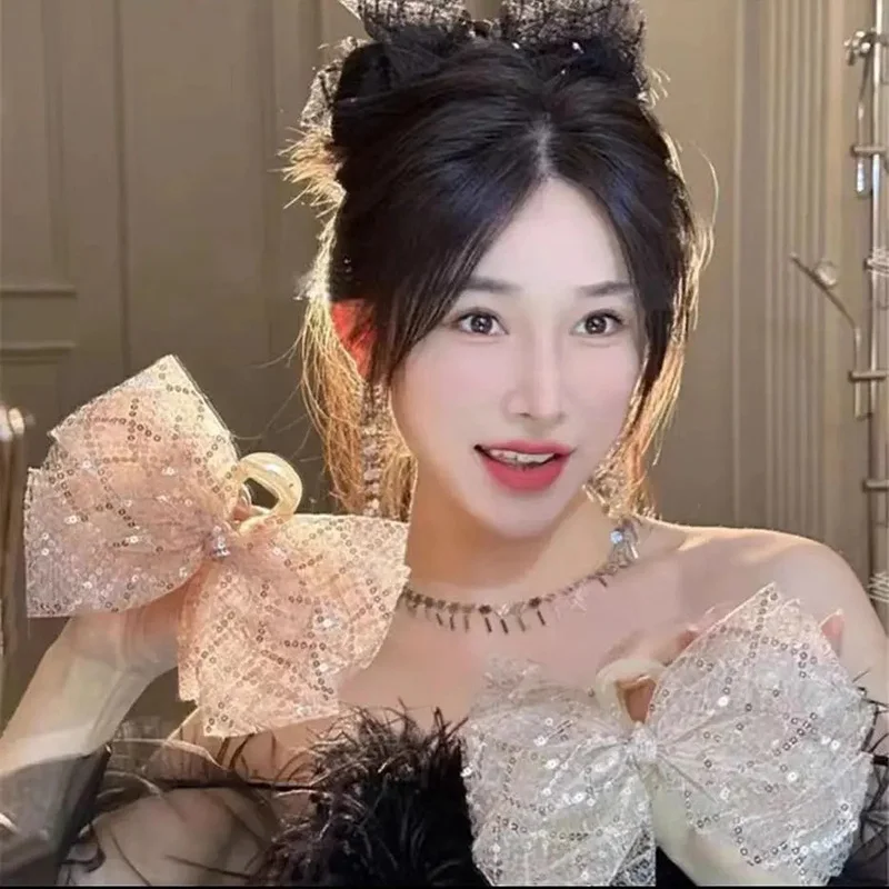 

Женский шифоновый зажим для волос с блестками и бантом, 13 см